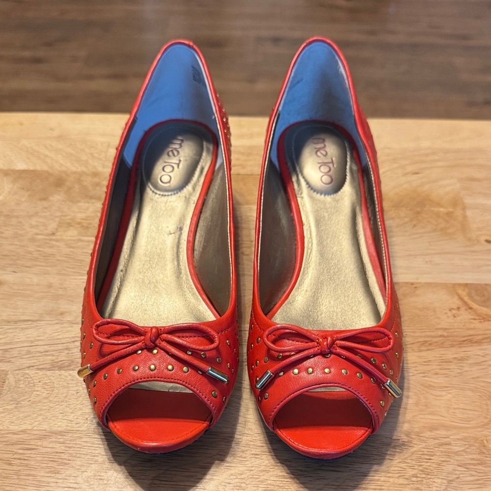 Me Too Red Studded Peep Toe Heels